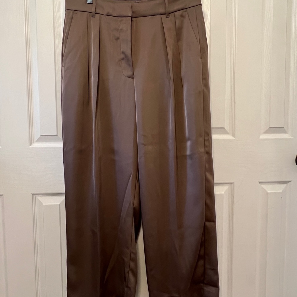 Banana Republic Taupe Sateen Wide Leg Trousers